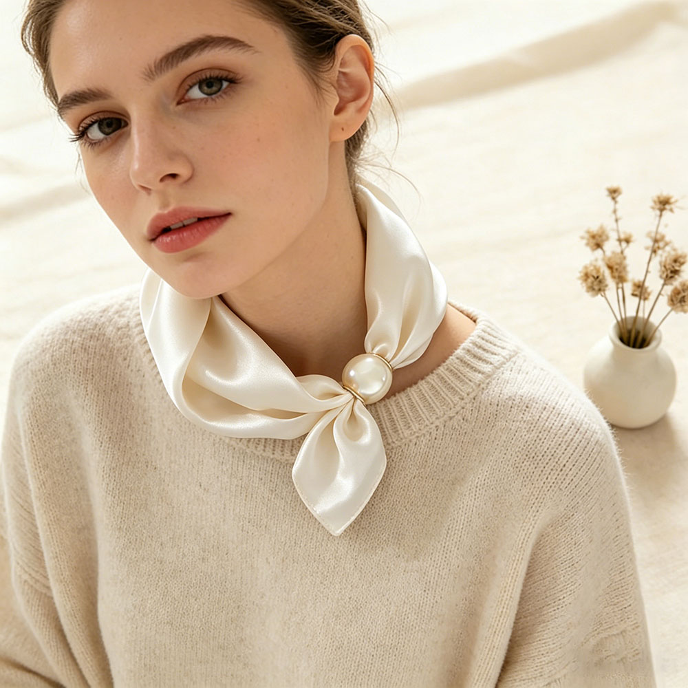 Silk Neck Scarf - スカーフチェーンシルクレイジーマグネットペンダント鎖骨細いパールネックスカーフバックルヘッドバンドリボンスカーフ女性高級ブランド